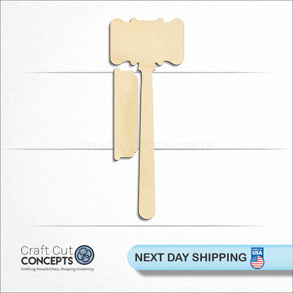 Craft Cut Concepts logo and next day shipping banner with an unfinished wood Gavel craft shape and blank