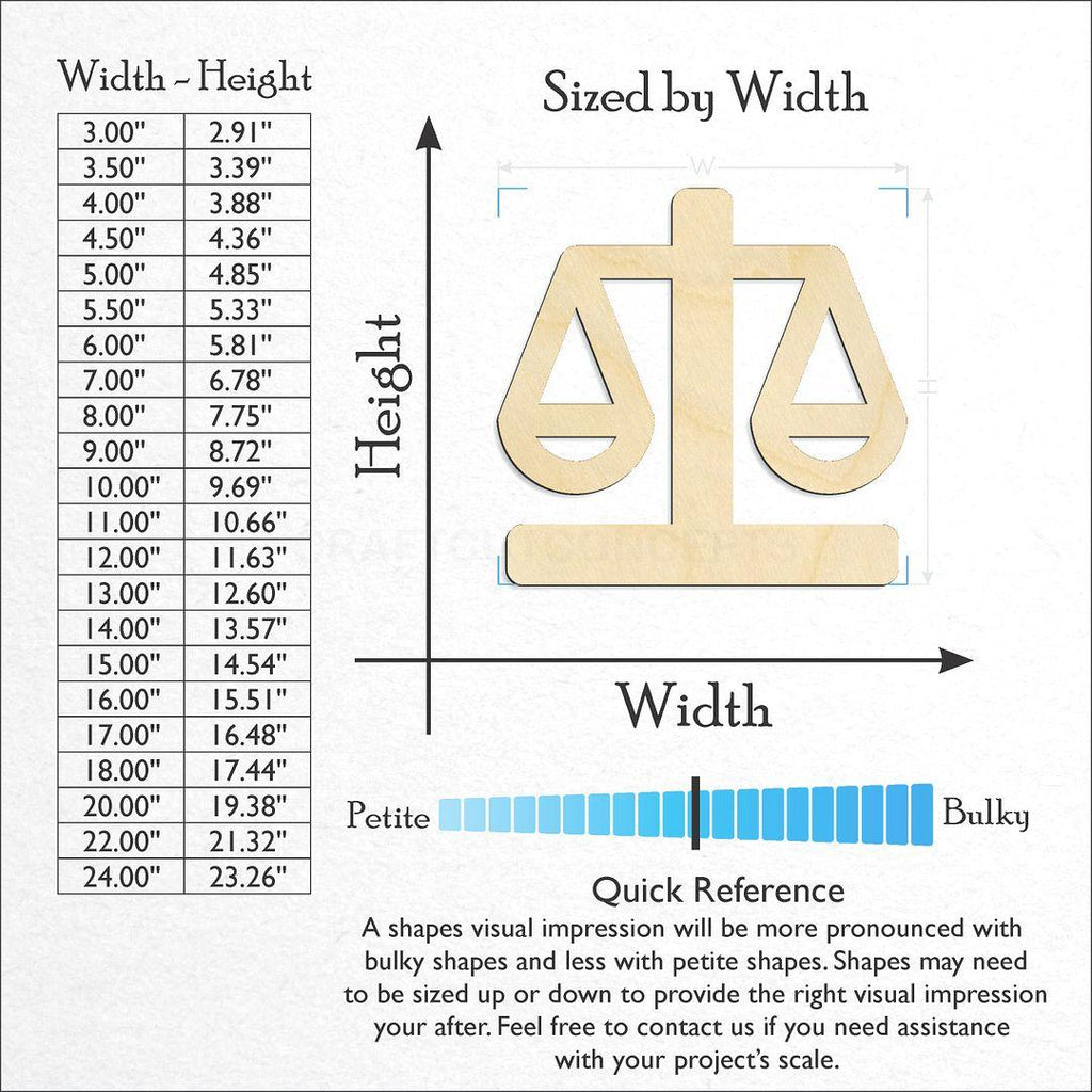 Sizes available for a laser cut Legal Scale craft blank