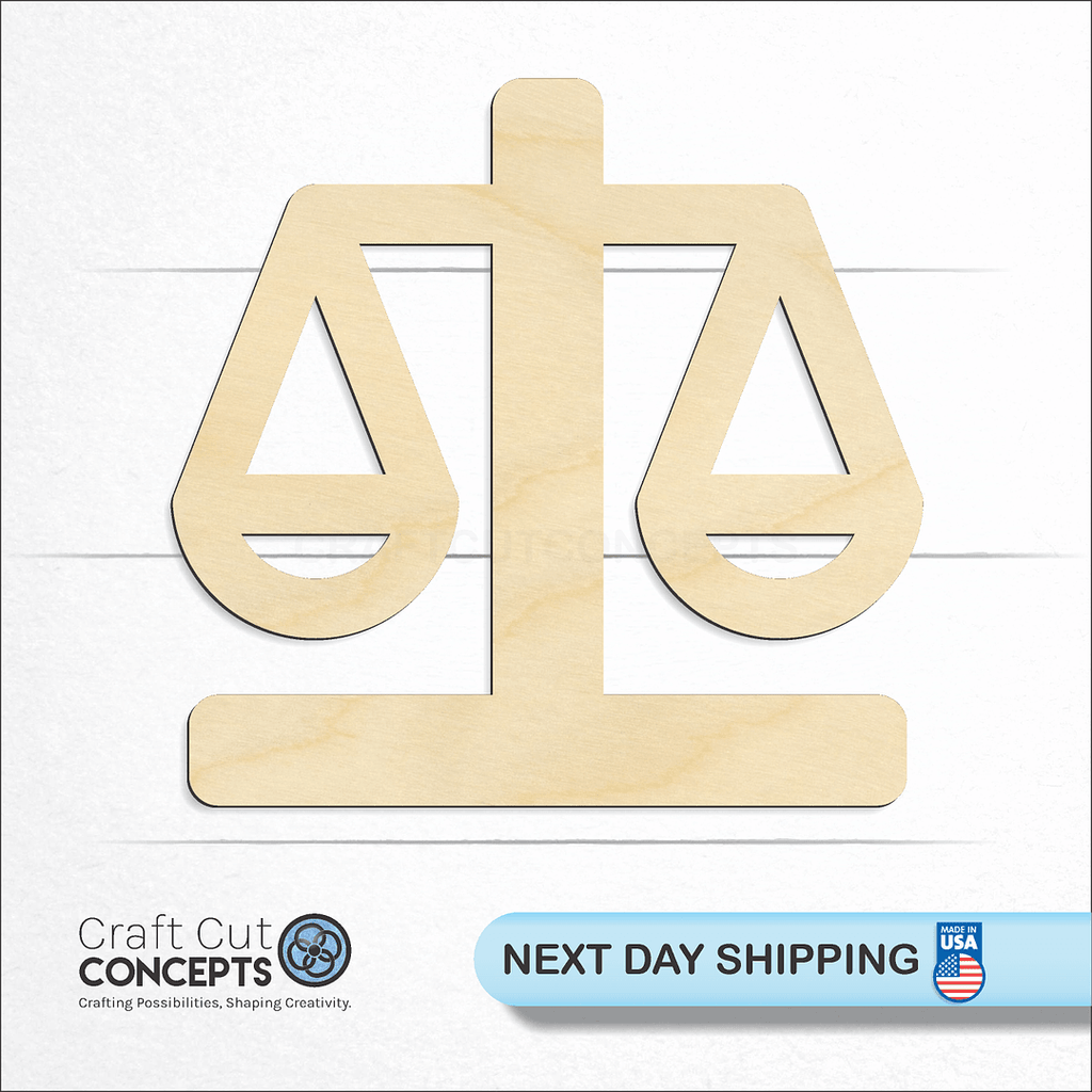 Craft Cut Concepts logo and next day shipping banner with an unfinished wood Legal Scale craft shape and blank