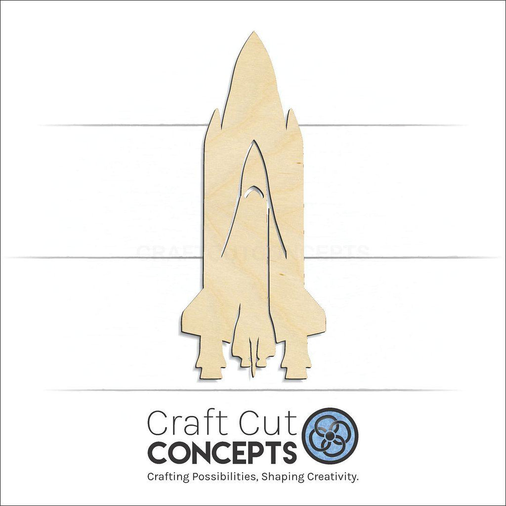 Craft Cut Concepts Logo under a wood Space Shuttle craft shape and blank