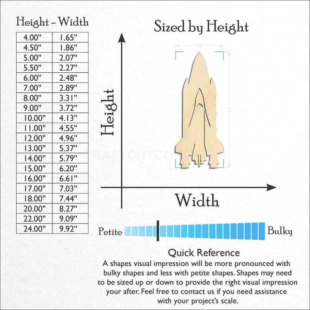 Sizes available for a laser cut Space Shuttle craft blank