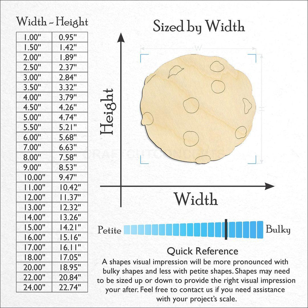 Sizes available for a laser cut Chocolate Chip Cookie craft blank