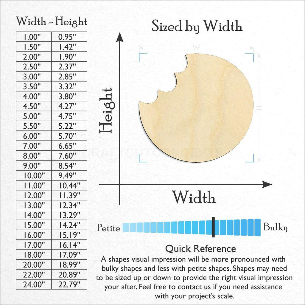 Sizes available for a laser cut Cookie Bite craft blank