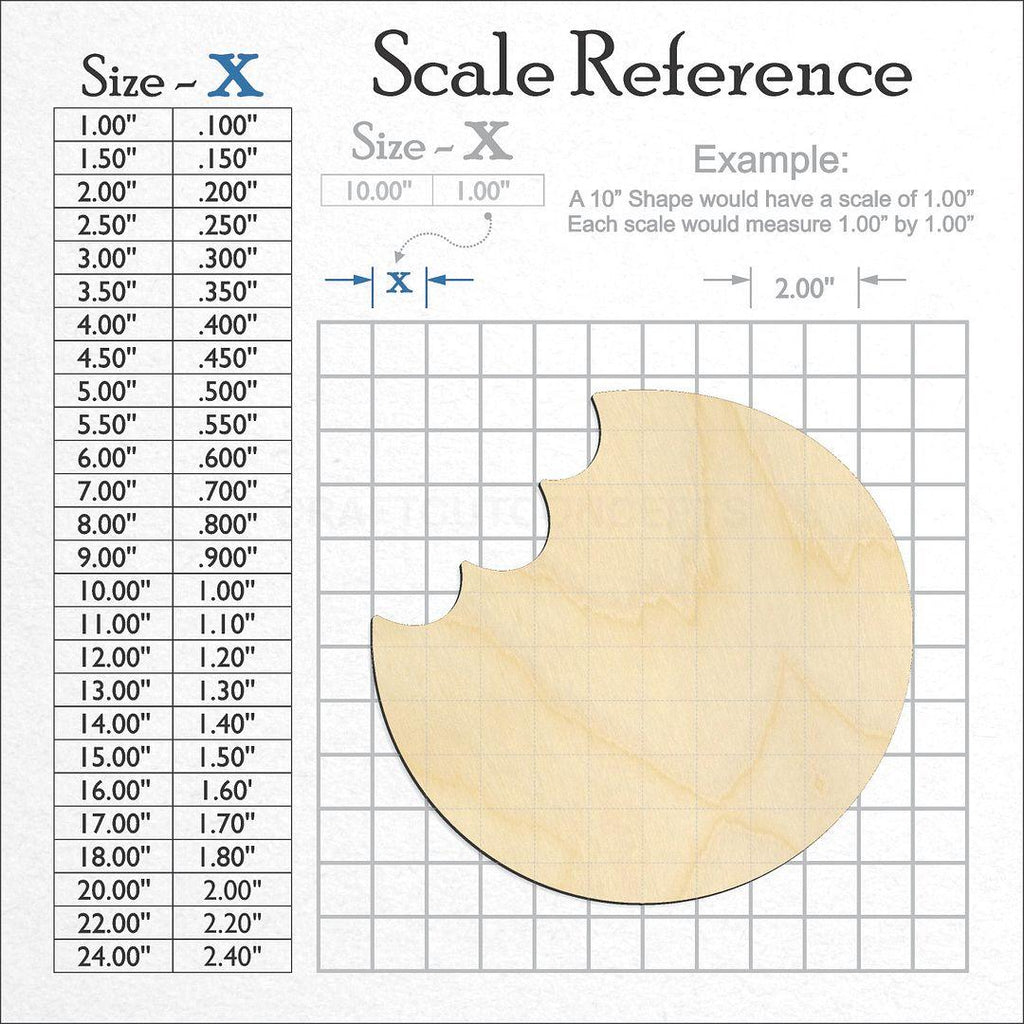 A scale and graph image showing a wood Cookie Bite craft blank