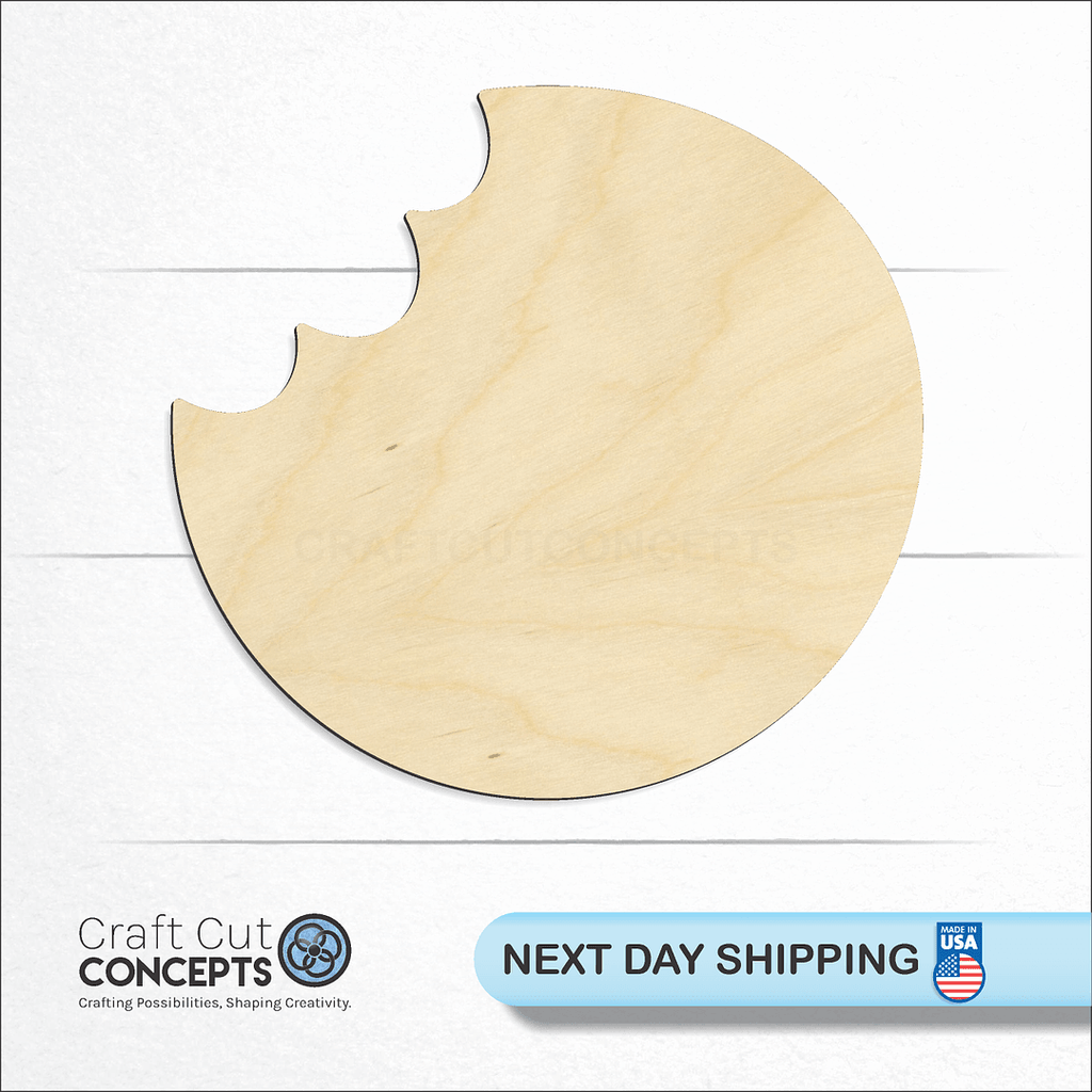 Craft Cut Concepts logo and next day shipping banner with an unfinished wood Cookie Bite craft shape and blank