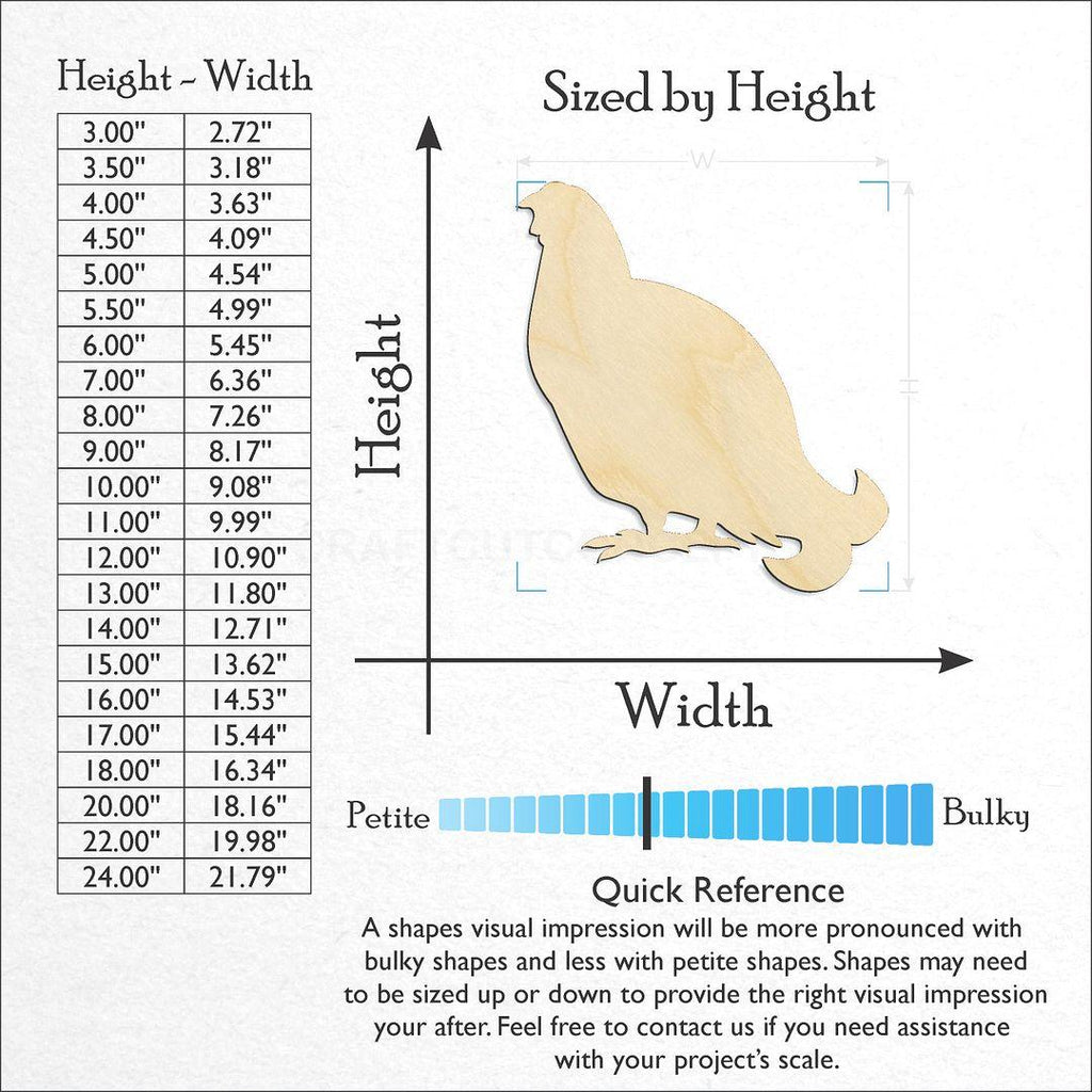 Sizes available for a laser cut Grouse - Bird craft blank