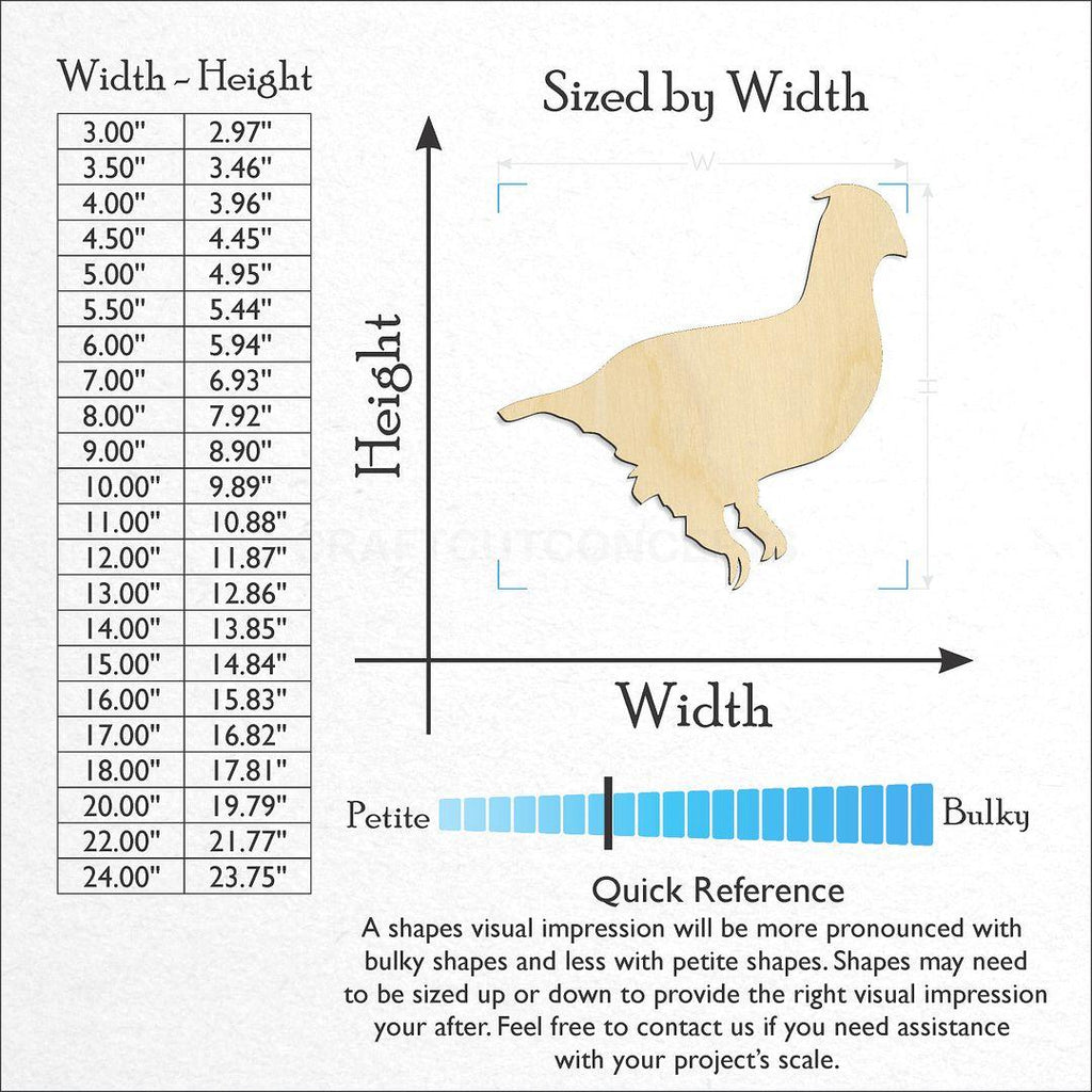 Sizes available for a laser cut Grouse - Bird craft blank