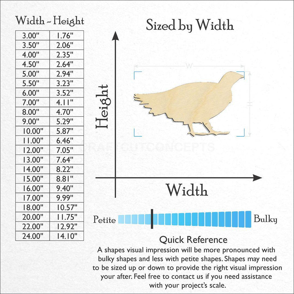 Sizes available for a laser cut Grouse - Bird craft blank