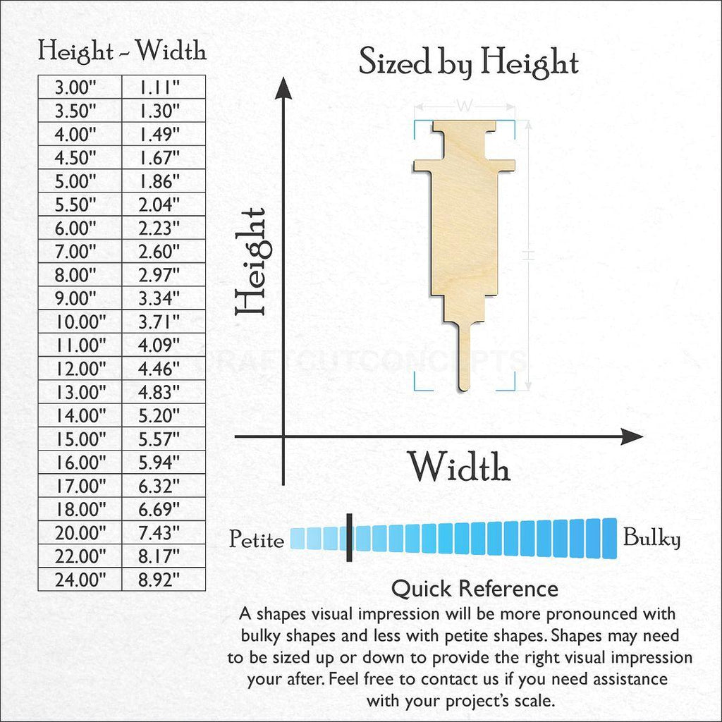 Sizes available for a laser cut Syringe craft blank