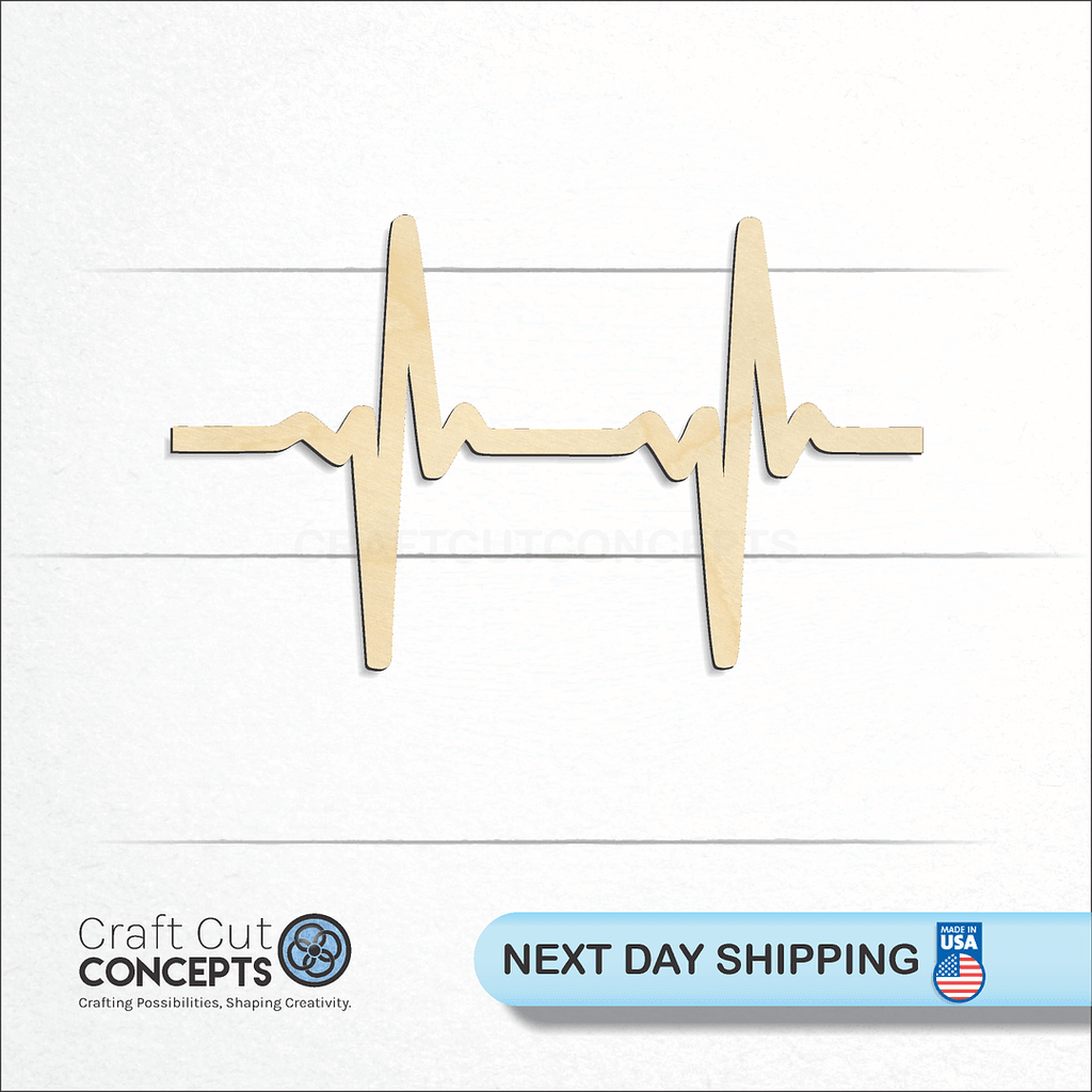 Craft Cut Concepts logo and next day shipping banner with an unfinished wood EKG Heart Beat craft shape and blank