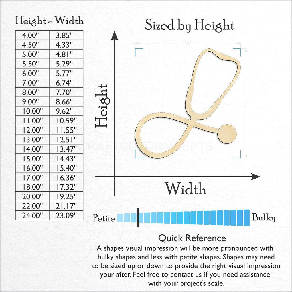 Sizes available for a laser cut Stethoscope craft blank