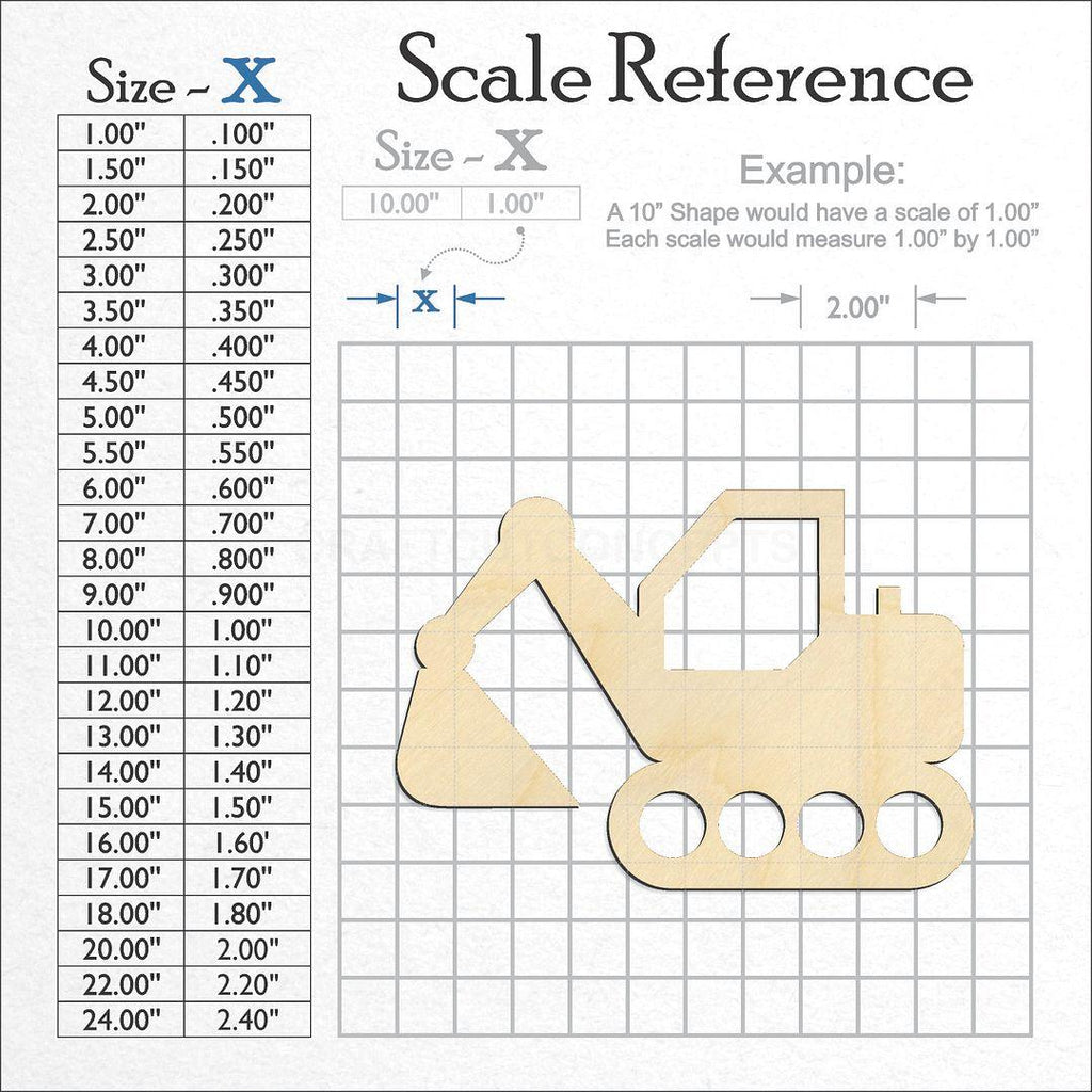 A scale and graph image showing a wood Toy Excavator craft blank