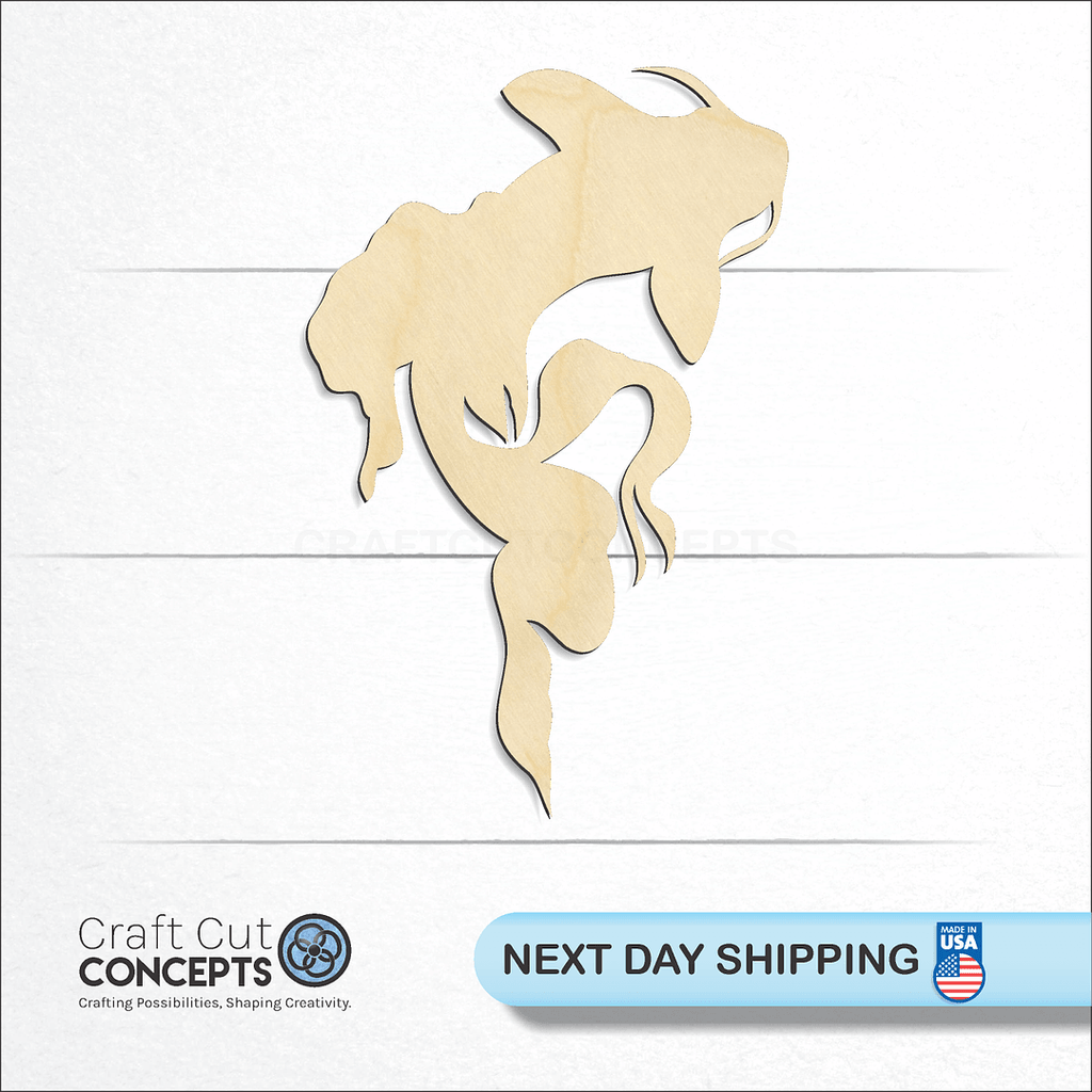 Craft Cut Concepts logo and next day shipping banner with an unfinished wood Koi Fish craft shape and blank