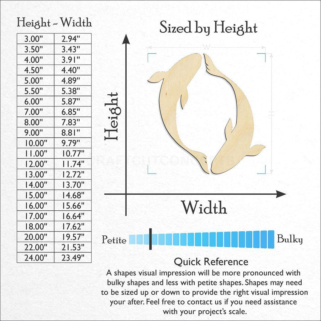 Sizes available for a laser cut Koi Fish Pair craft blank
