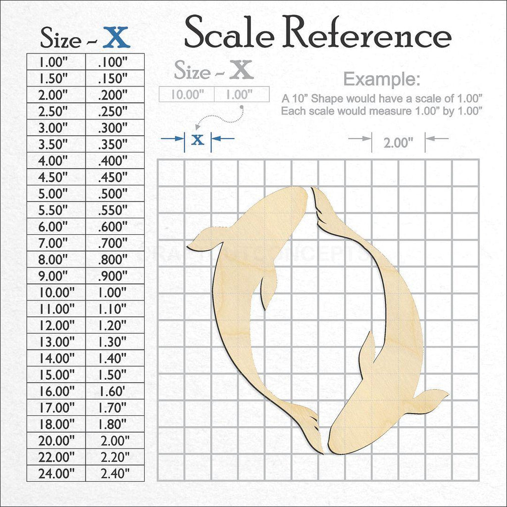 A scale and graph image showing a wood Koi Fish Pair craft blank