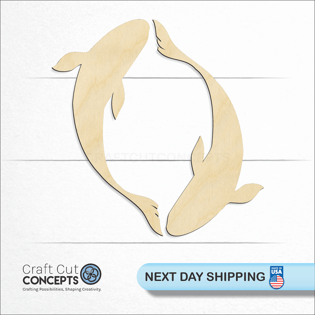 Craft Cut Concepts logo and next day shipping banner with an unfinished wood Koi Fish Pair craft shape and blank