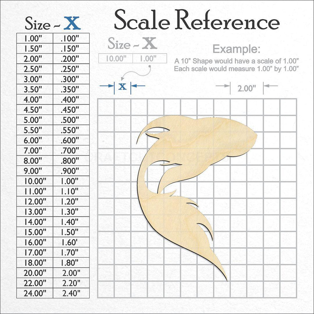 A scale and graph image showing a wood Koi Fish craft blank