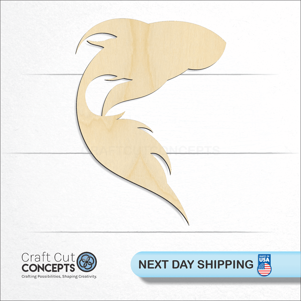 Craft Cut Concepts logo and next day shipping banner with an unfinished wood Koi Fish craft shape and blank