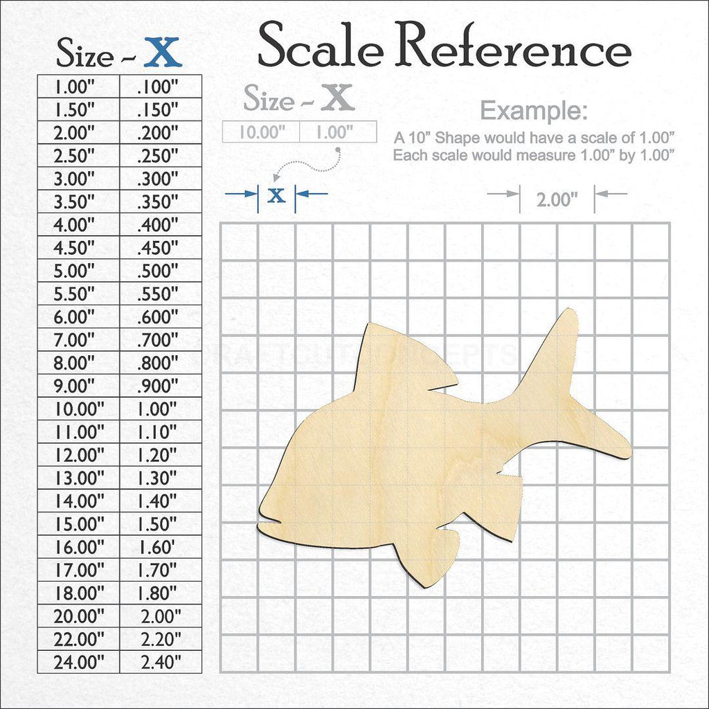 A scale and graph image showing a wood Generic Fish craft blank