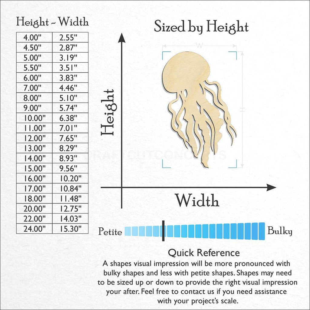 Sizes available for a laser cut Jelly Fish craft blank