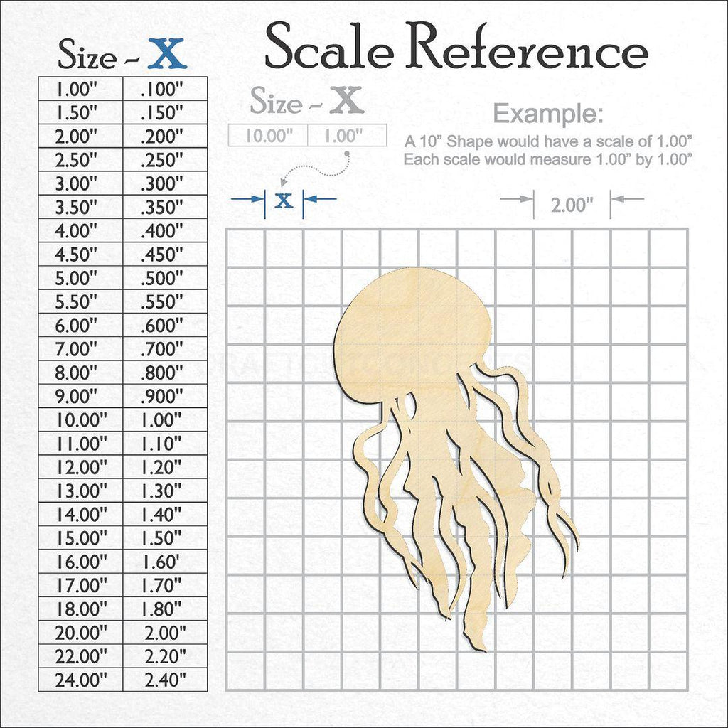 A scale and graph image showing a wood Jelly Fish craft blank