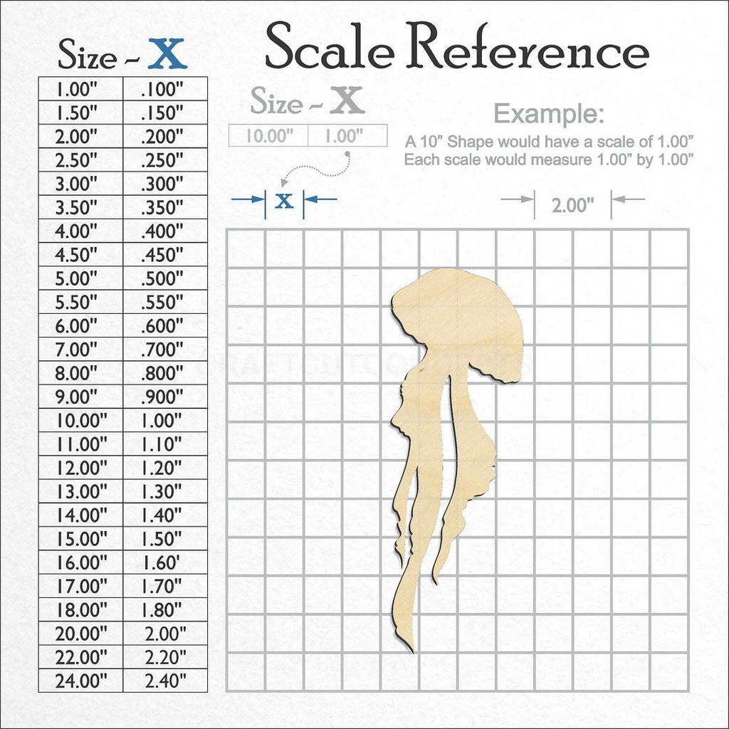 A scale and graph image showing a wood Jelly Fish craft blank