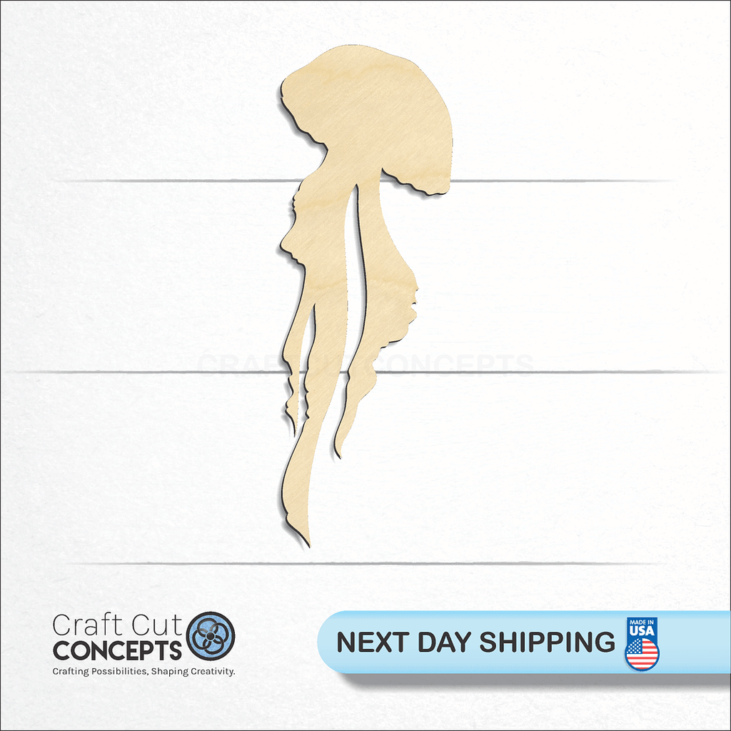 Craft Cut Concepts logo and next day shipping banner with an unfinished wood Jelly Fish craft shape and blank