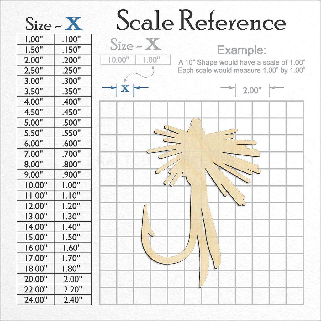 A scale and graph image showing a wood Fish Fly craft blank