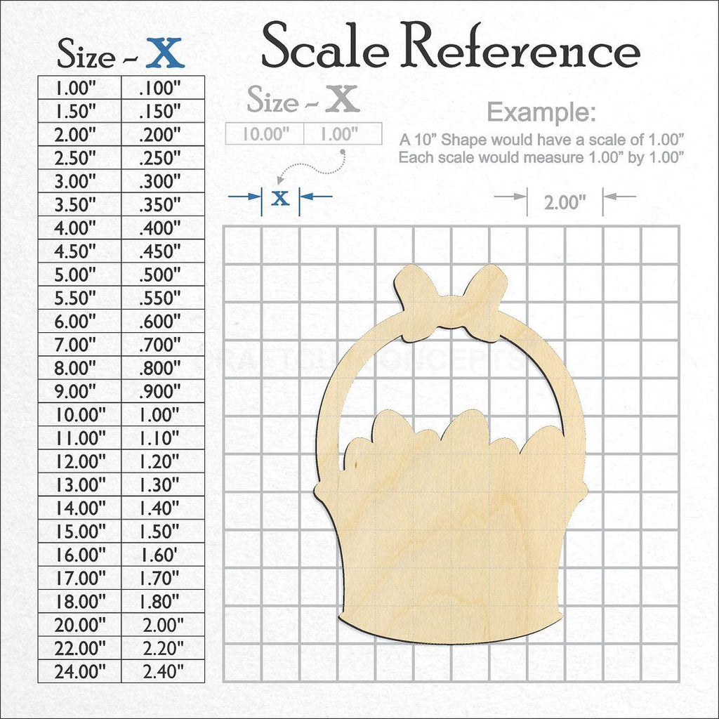 A scale and graph image showing a wood Easter Basket craft blank