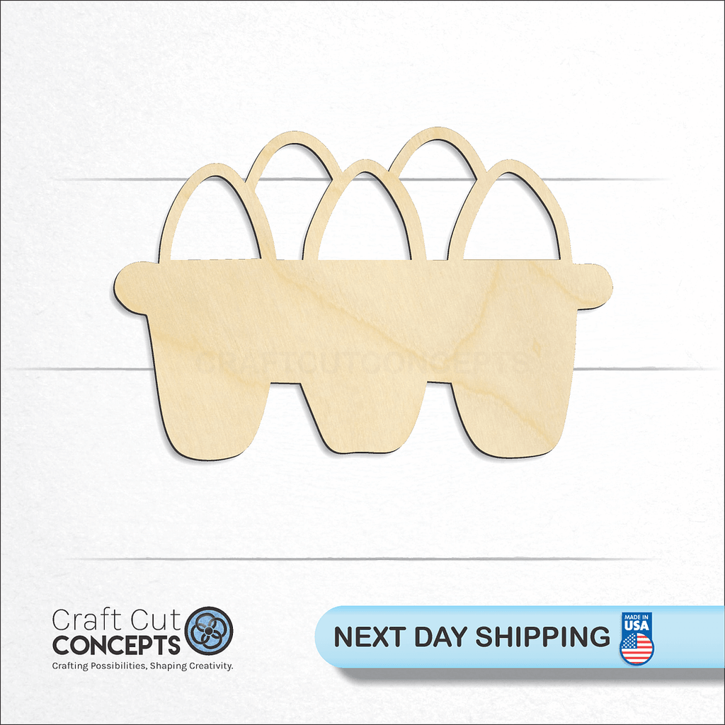 Craft Cut Concepts logo and next day shipping banner with an unfinished wood Egg Basket craft shape and blank