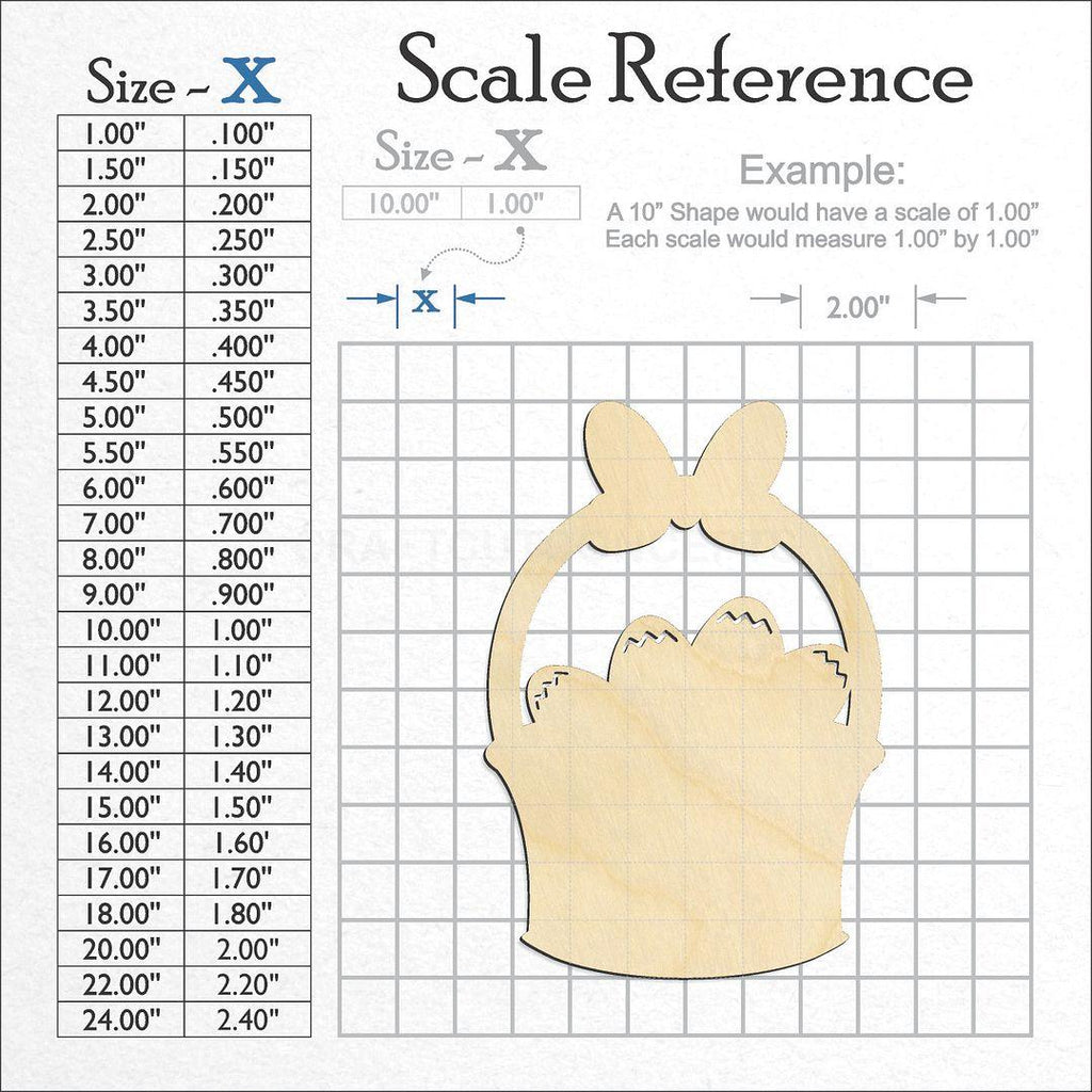 A scale and graph image showing a wood Easter Basket craft blank