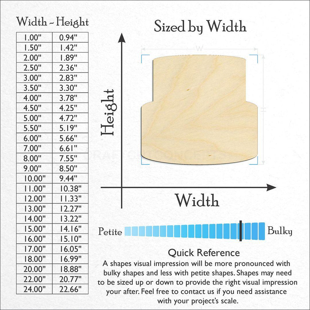 Sizes available for a laser cut Tier Cake craft blank