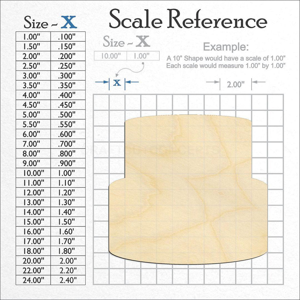 A scale and graph image showing a wood Tier Cake craft blank