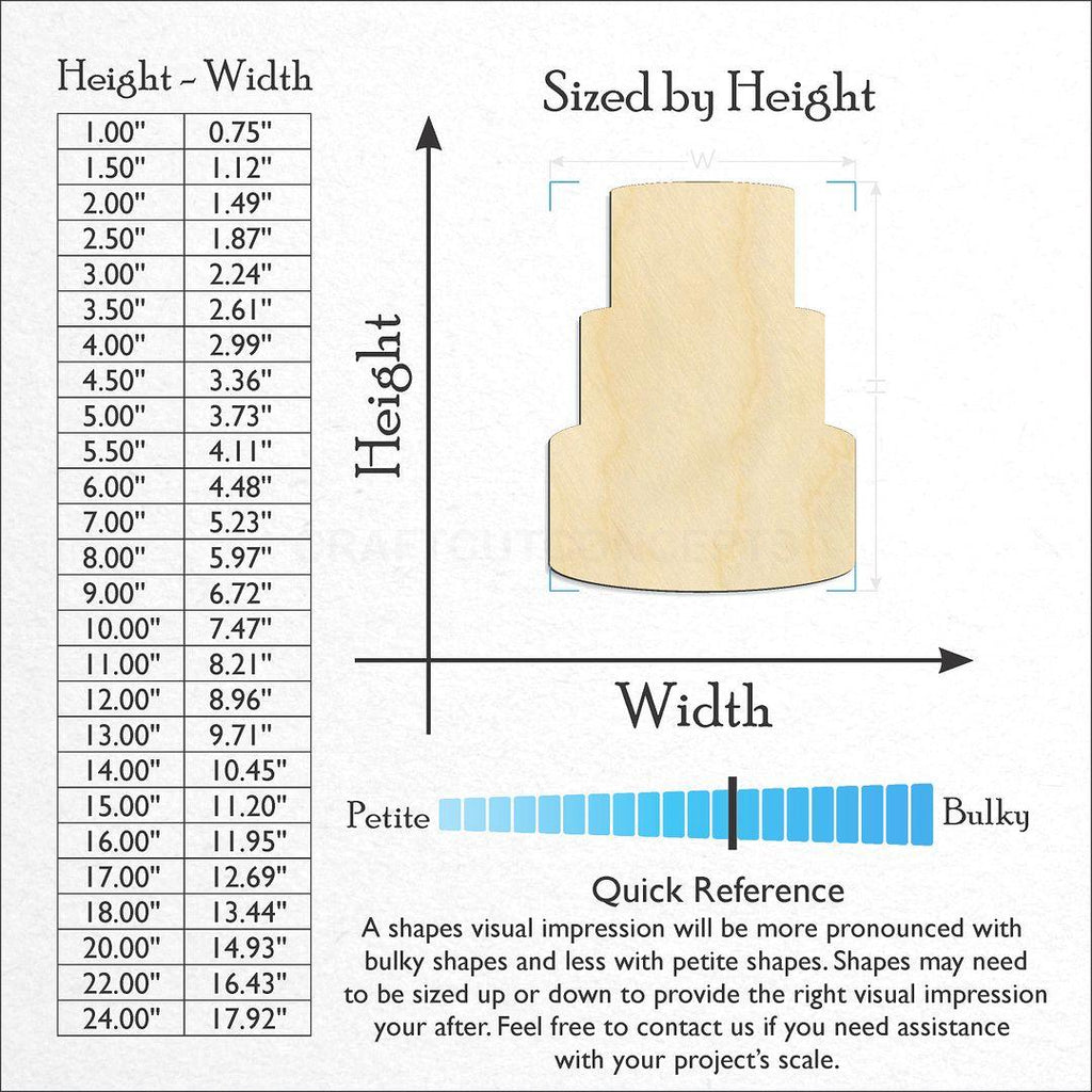 Sizes available for a laser cut Tier Cake craft blank