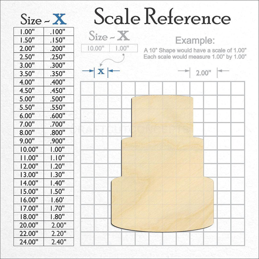 A scale and graph image showing a wood Tier Cake craft blank