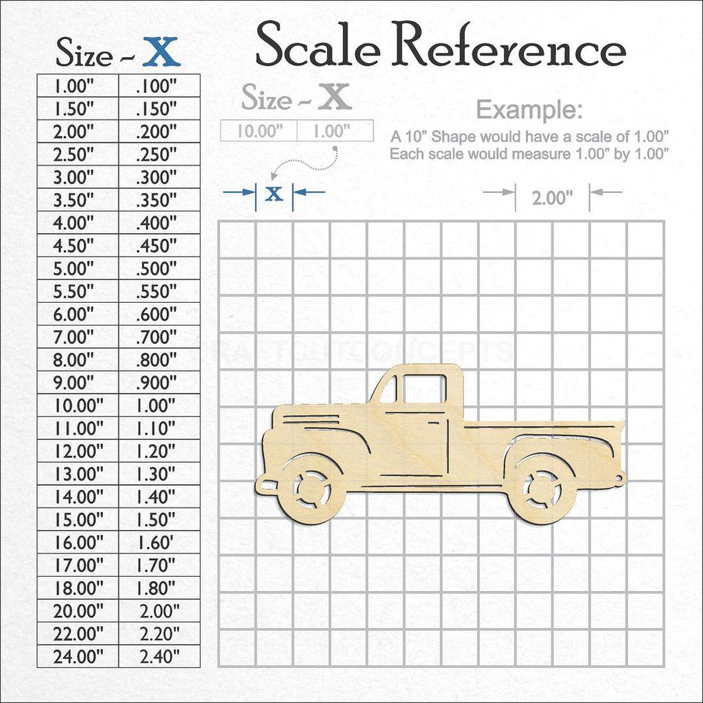 A scale and graph image showing a wood Vintage Truck craft blank