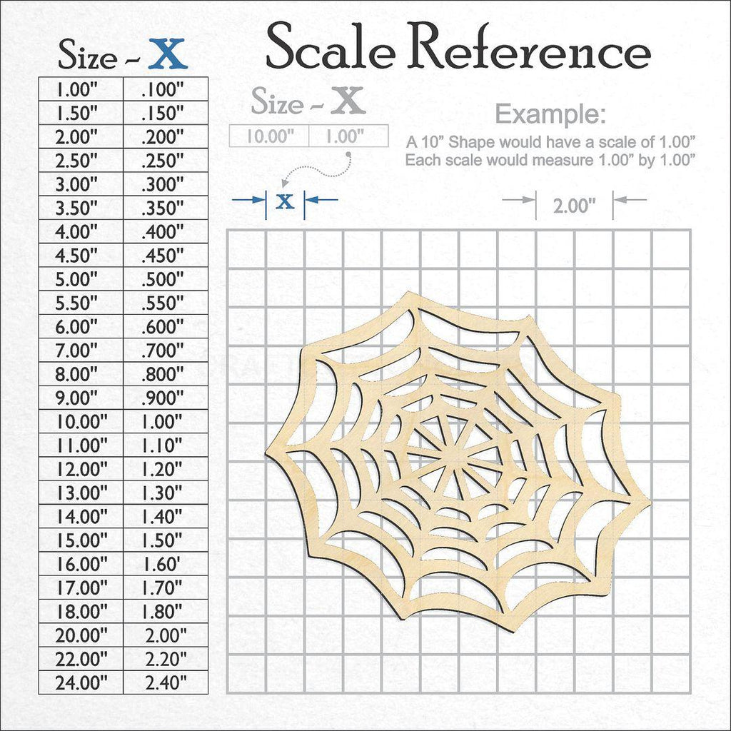 A scale and graph image showing a wood Spider web craft blank