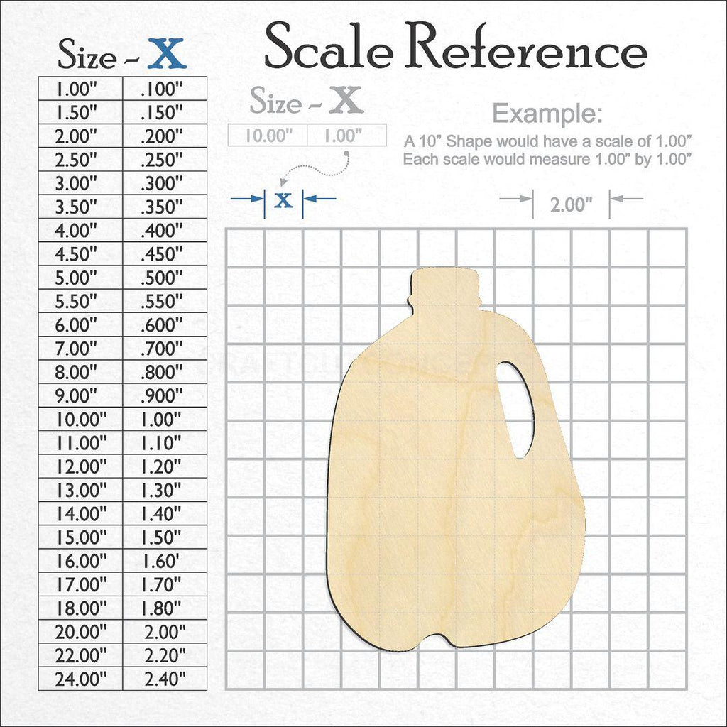 A scale and graph image showing a wood Milk Bottle craft blank