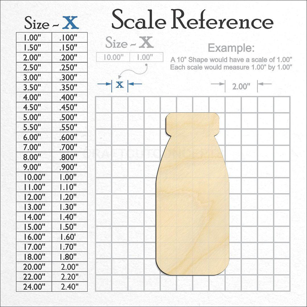 A scale and graph image showing a wood Old Milk Bottle craft blank
