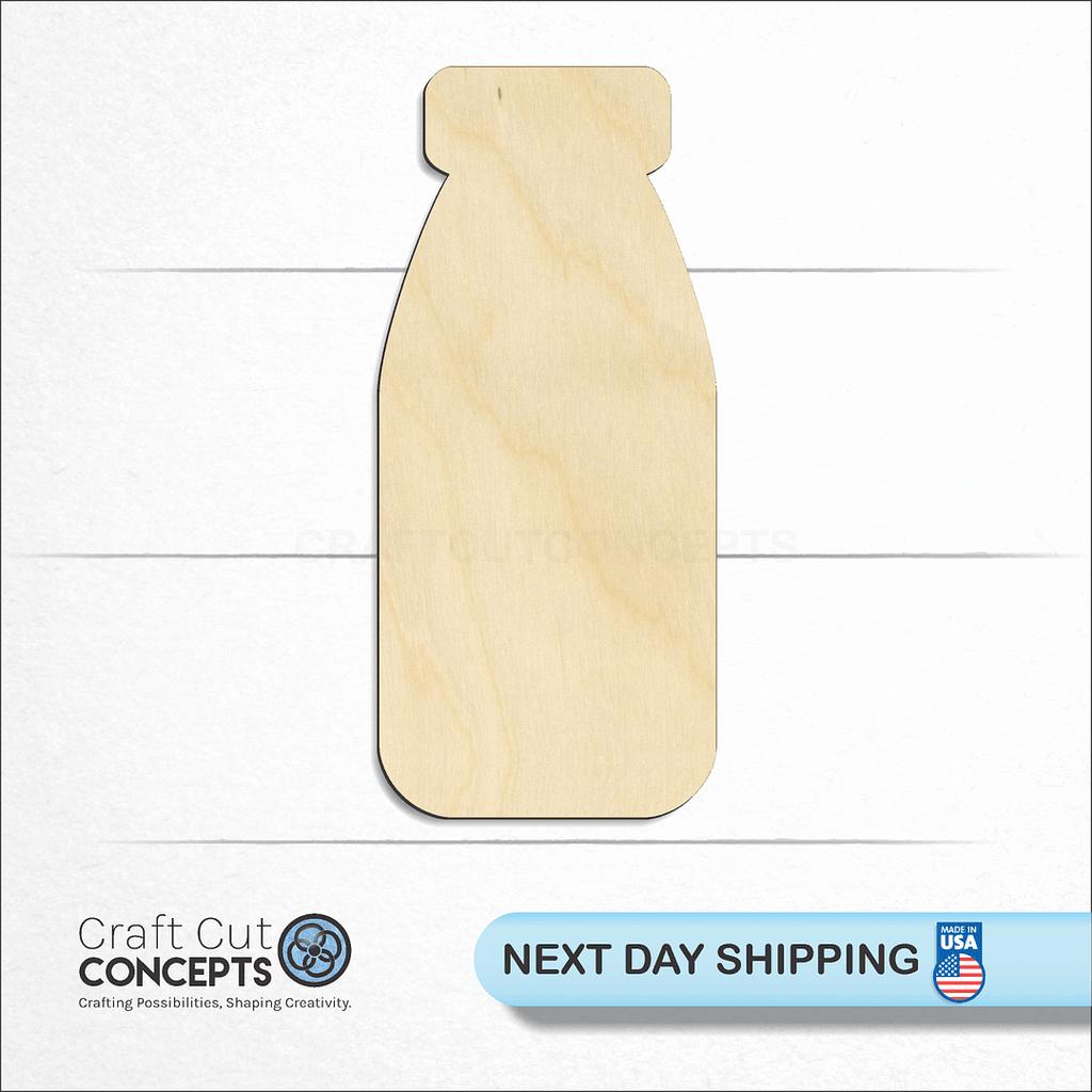 Craft Cut Concepts logo and next day shipping banner with an unfinished wood Old Milk Bottle craft shape and blank