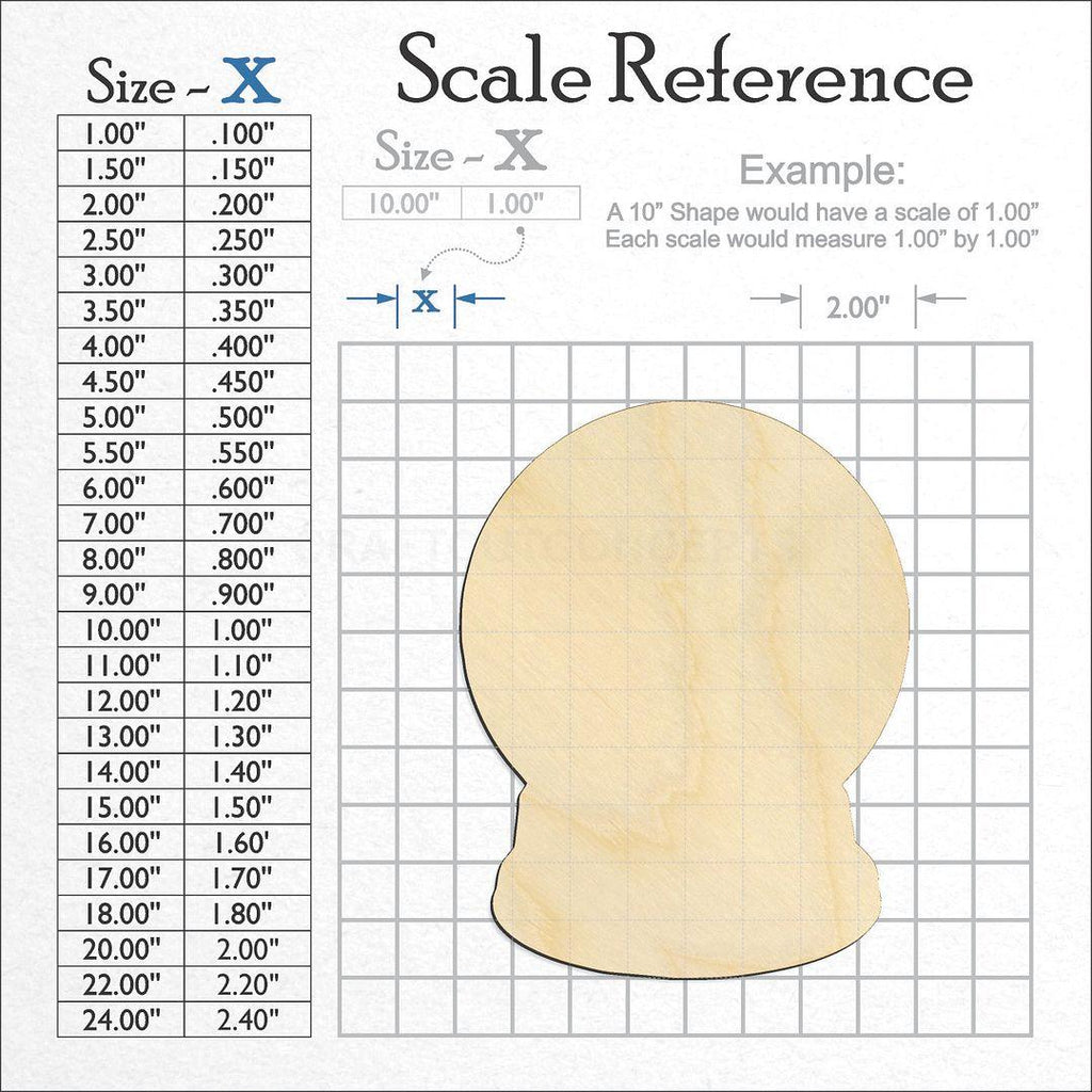 A scale and graph image showing a wood Snowglobe craft blank
