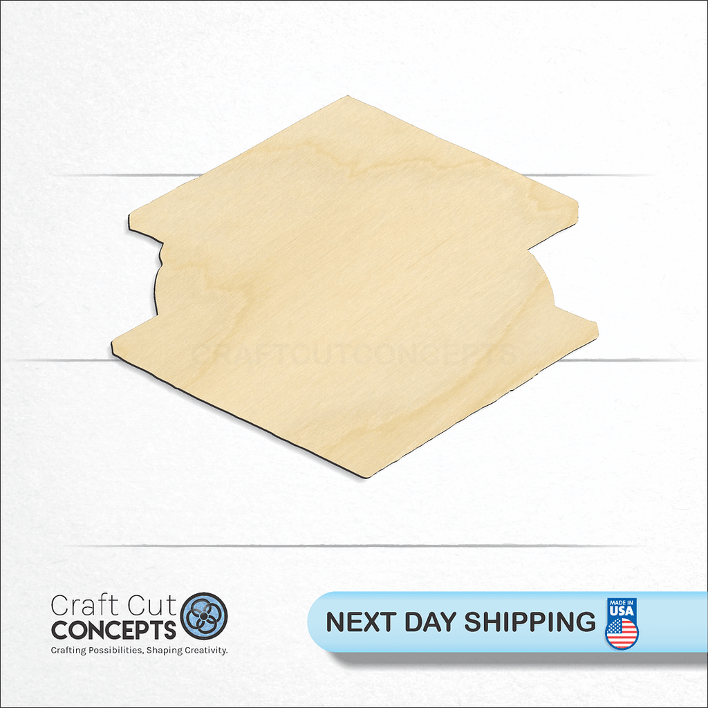 Craft Cut Concepts logo and next day shipping banner with an unfinished wood Smore craft shape and blank