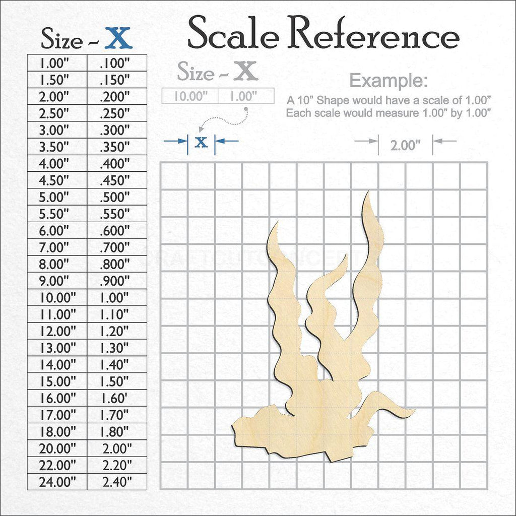 A scale and graph image showing a wood Seaweed craft blank