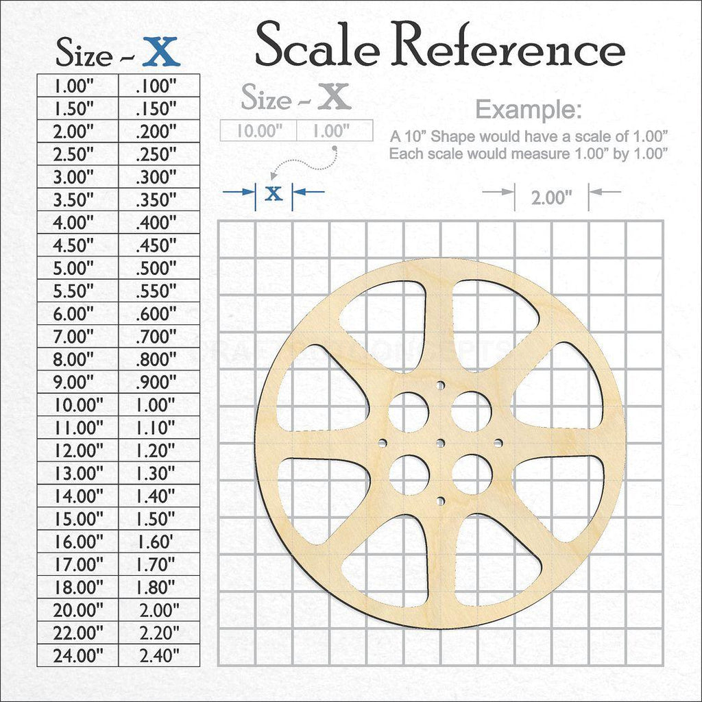 A scale and graph image showing a wood Film Reel craft blank