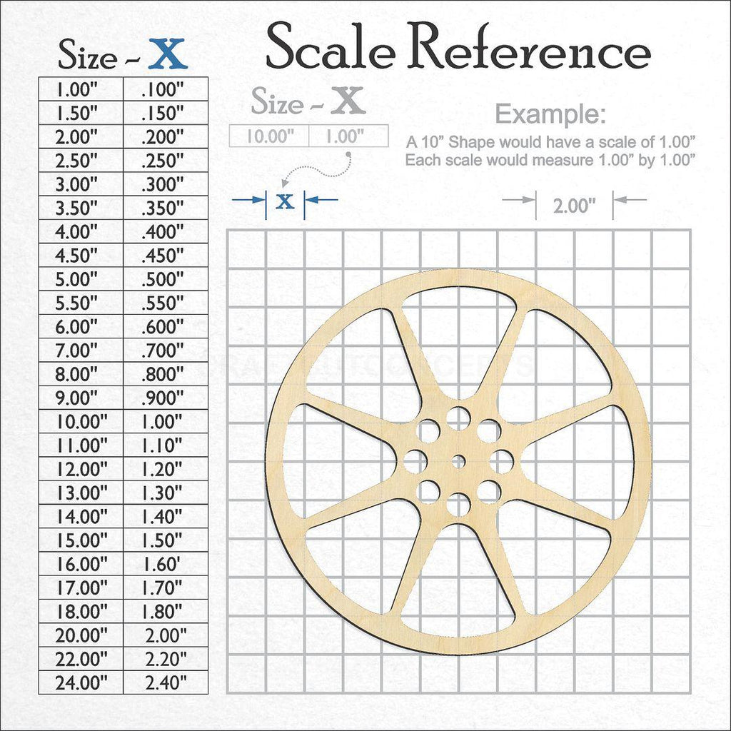 A scale and graph image showing a wood Film Reel craft blank