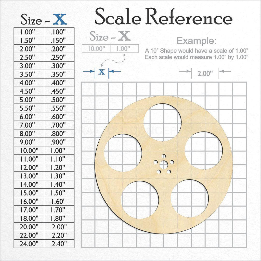 A scale and graph image showing a wood Film Reel craft blank