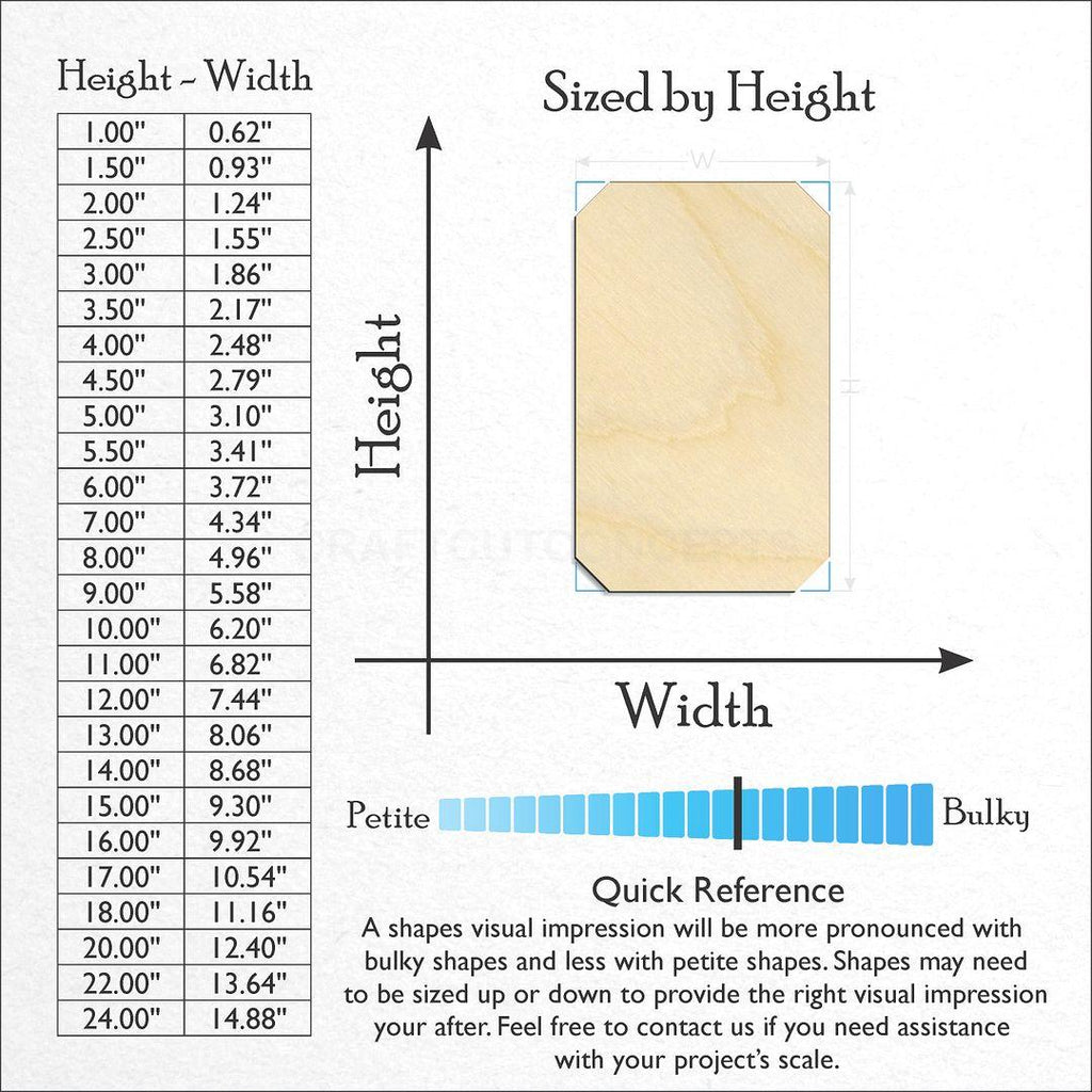 Sizes available for a laser cut Gem-Rectangle craft blank