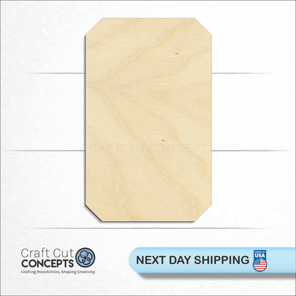 Craft Cut Concepts logo and next day shipping banner with an unfinished wood Gem-Rectangle craft shape and blank