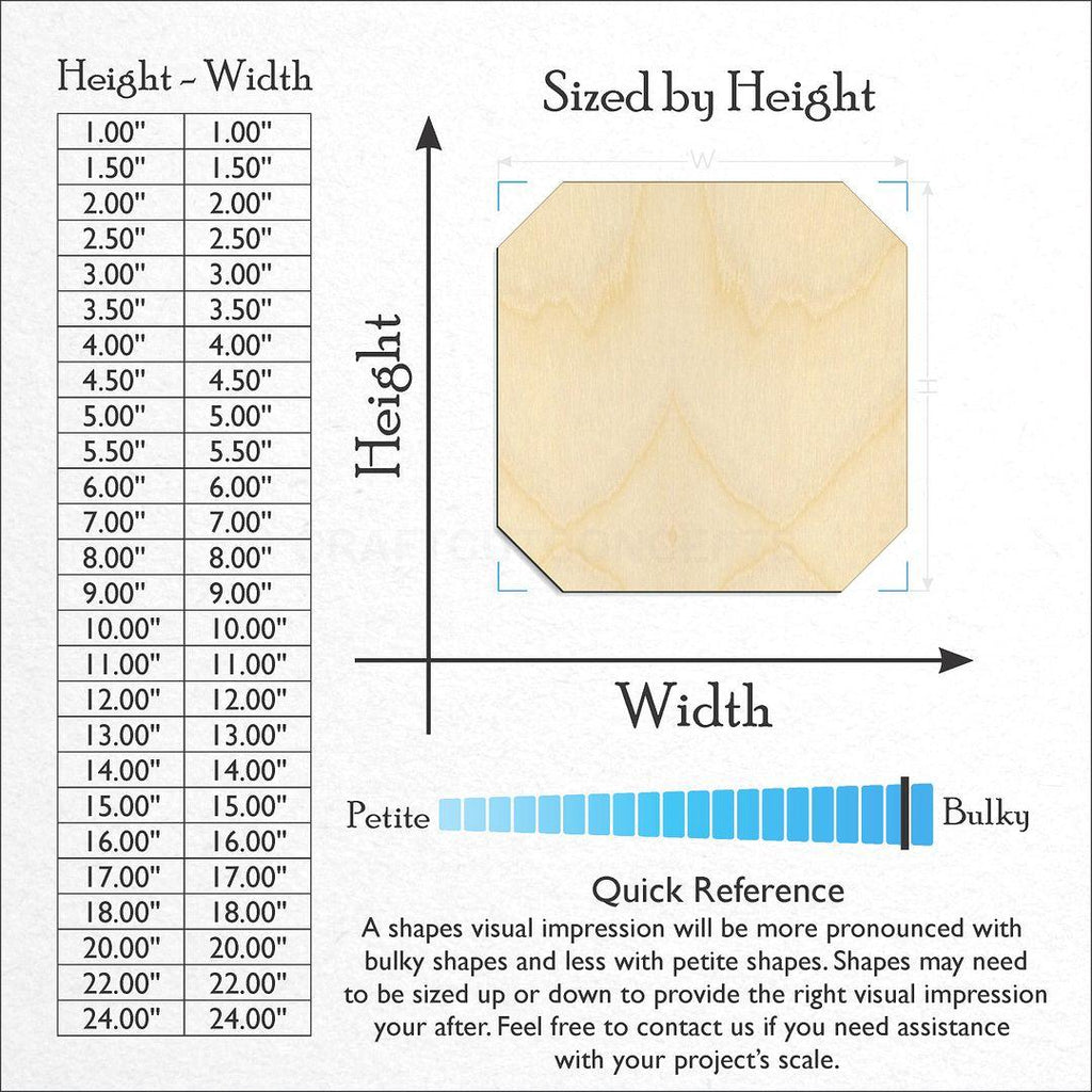 Sizes available for a laser cut Gem-Square craft blank