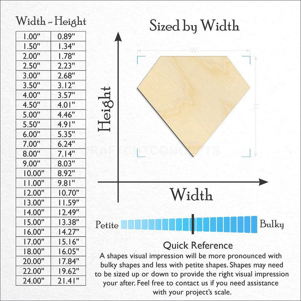 Sizes available for a laser cut Gem-Diamond Round craft blank